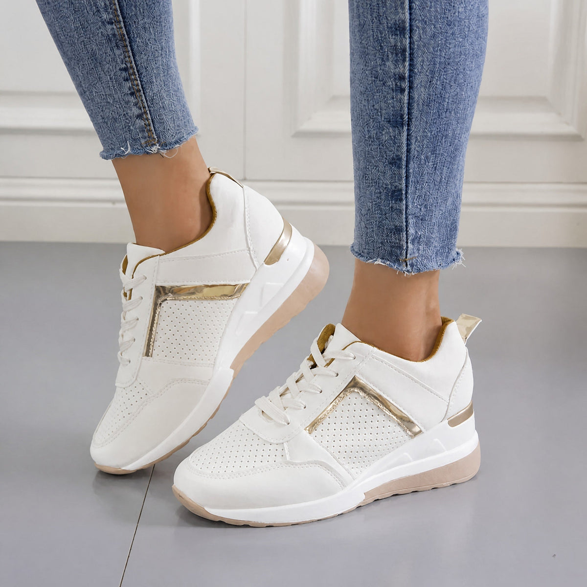 Elsie - Women's Orthopaedic Wedge Trainers with Metallic Panel — photo 2