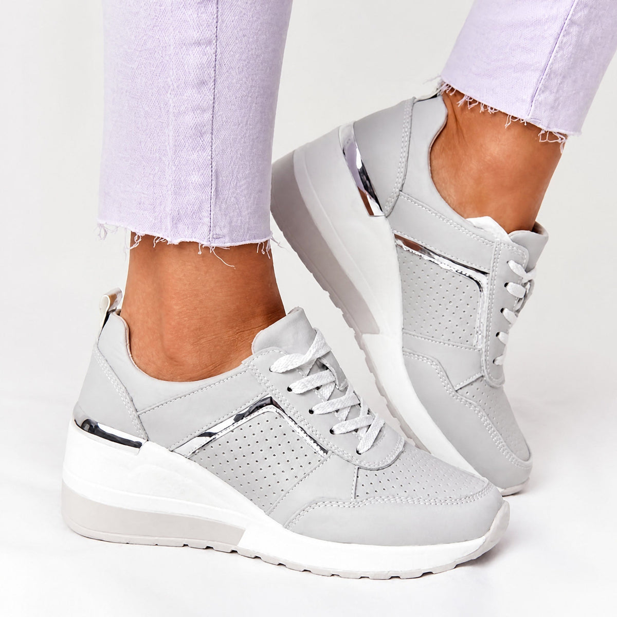 Elsie - Women's Orthopaedic Wedge Trainers with Metallic Panel — photo 3