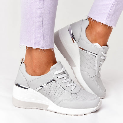 Elsie - Women's Orthopaedic Wedge Trainers with Metallic Panel — photo 3