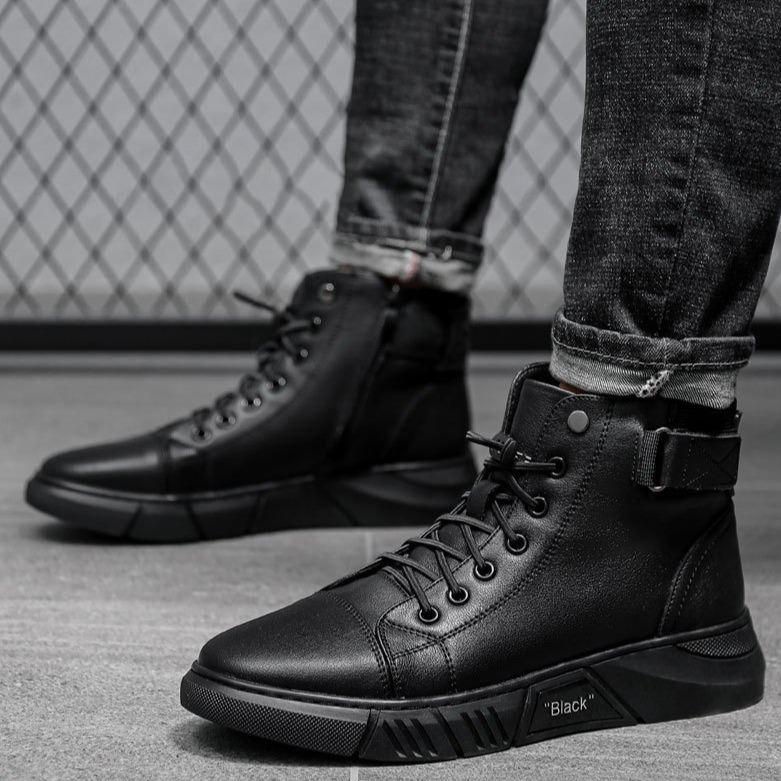 Black Casual Versatile Men's Leather Ankle Boots — photo 11