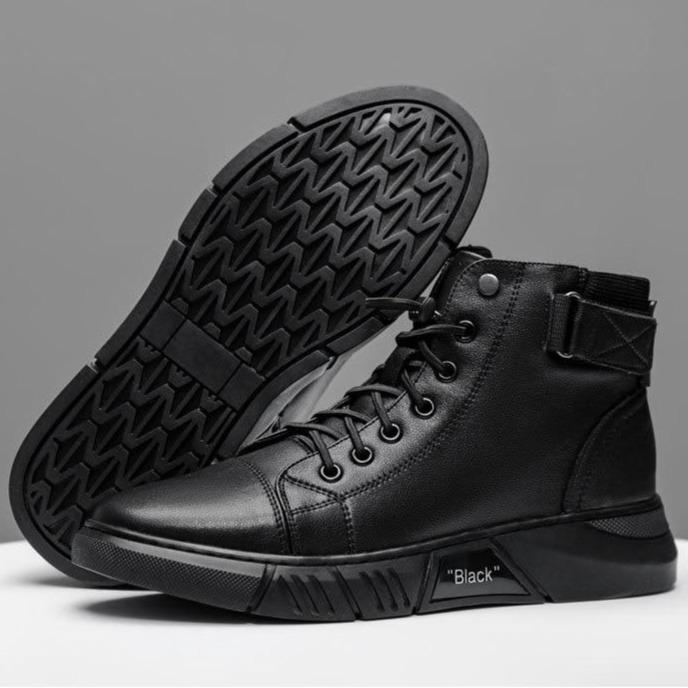 Black Casual Versatile Men's Leather Ankle Boots — photo 2