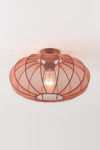 Round Mesh Ceiling Light – Terracotta Pink, Sheer Fabric Panels, Open Base — photo 2