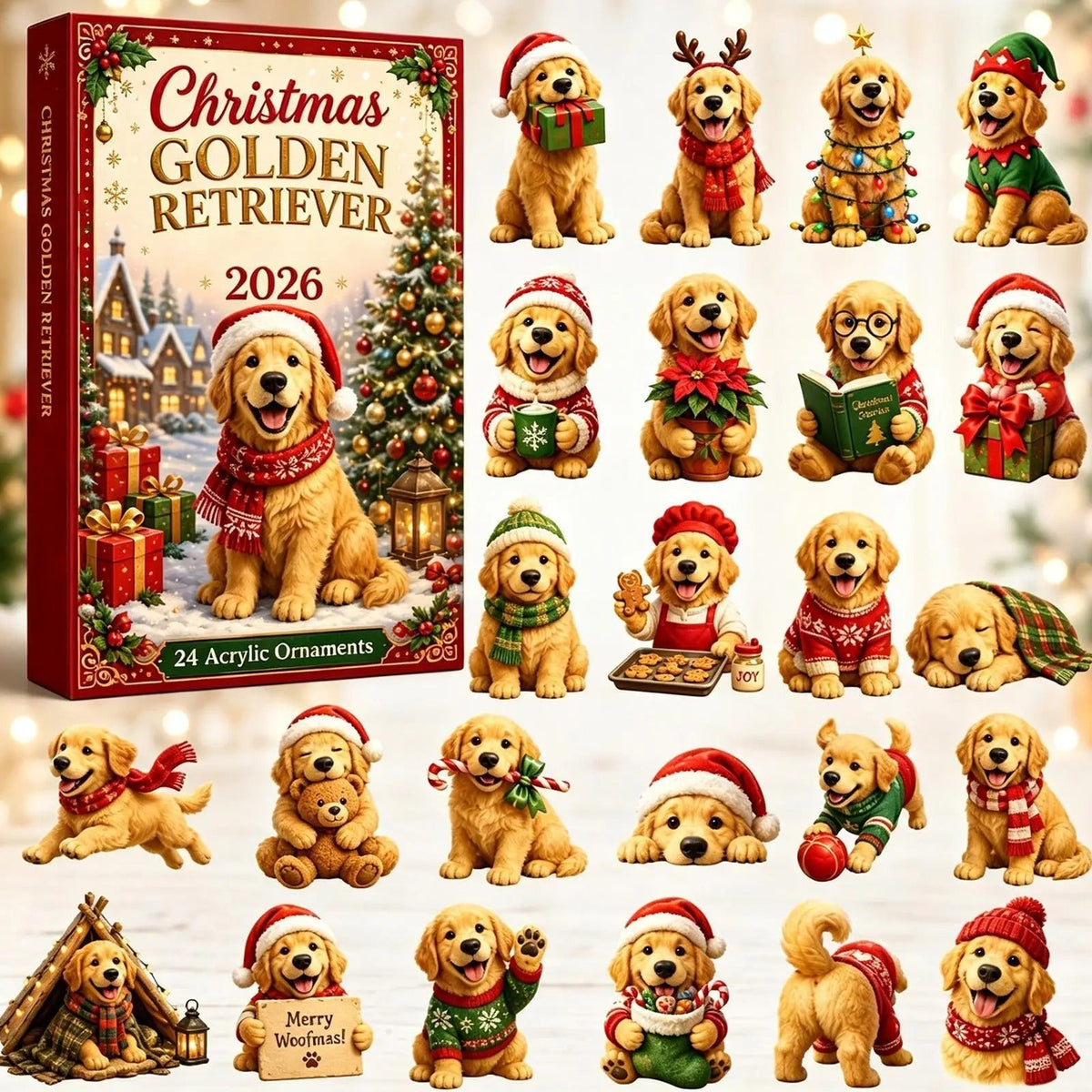 2026 Christmas Advent Calendar Cute American Golden Retriever Pendant 24-Day Countdown Calendar — photo 1