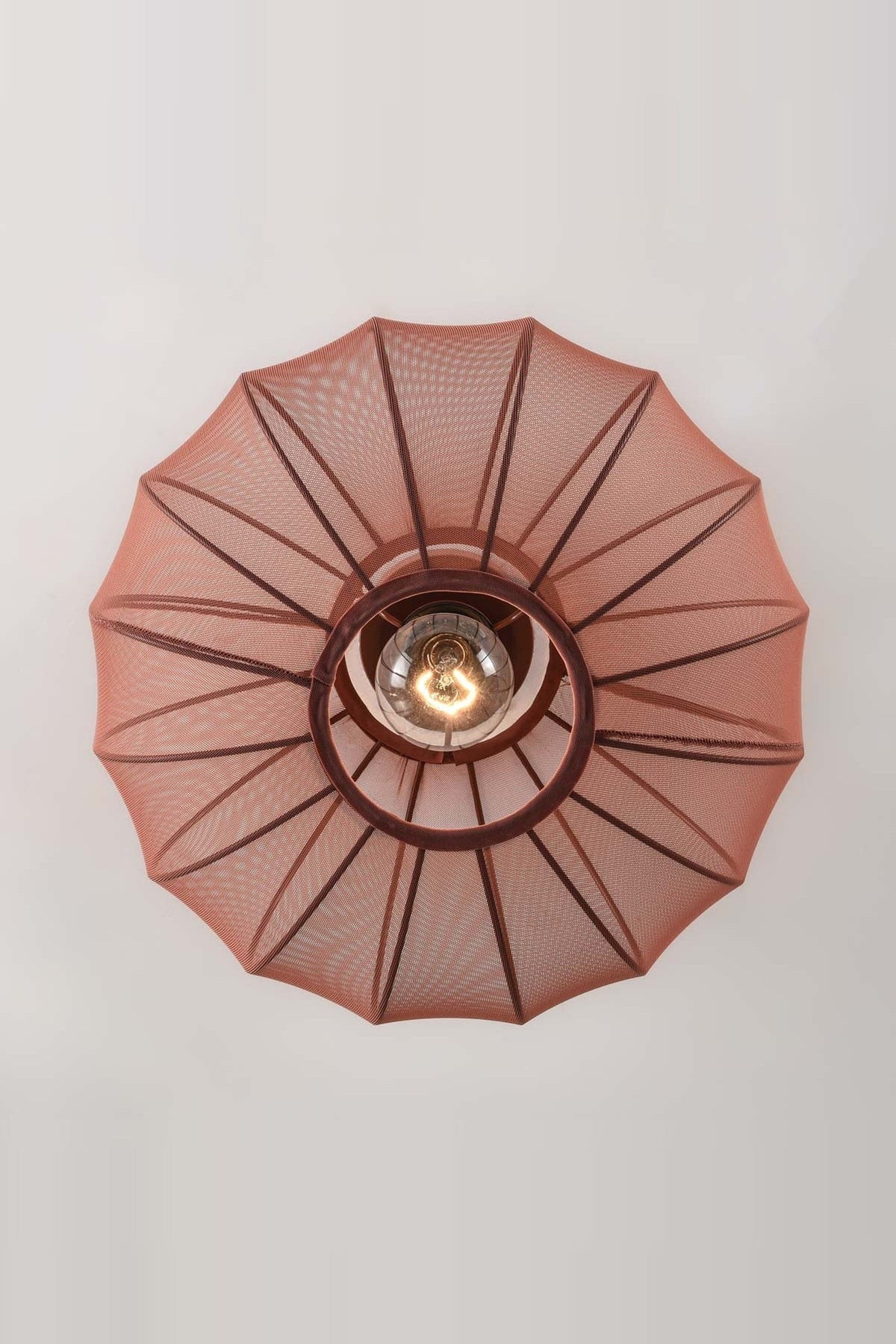 Round Mesh Ceiling Light – Terracotta Pink, Sheer Fabric Panels, Open Base — photo 3