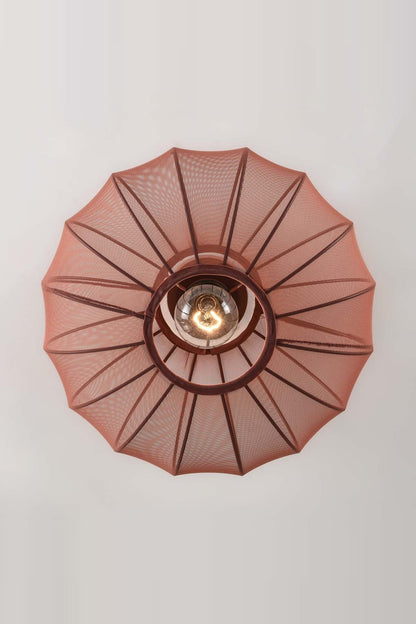 Round Mesh Ceiling Light – Terracotta Pink, Sheer Fabric Panels, Open Base — photo 3