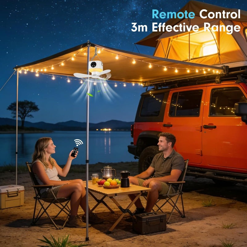 Rechargeable Camping Fan with LED Lantern, Remote Control, 3 Speeds and Timer, Hanging Tent Fan — photo 5