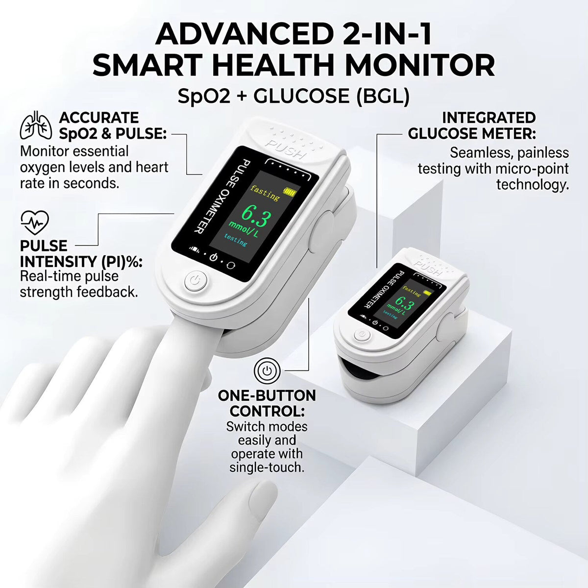 Fingertip Health Monitor – Glucose and Oxygen Tracking, White — photo 8