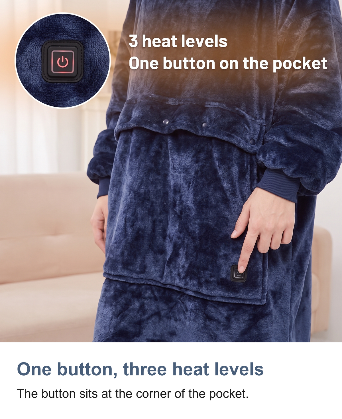 Heated Hoodie Blanket, Oversized Wearable Blanket with 3 Heating Zones — photo 6