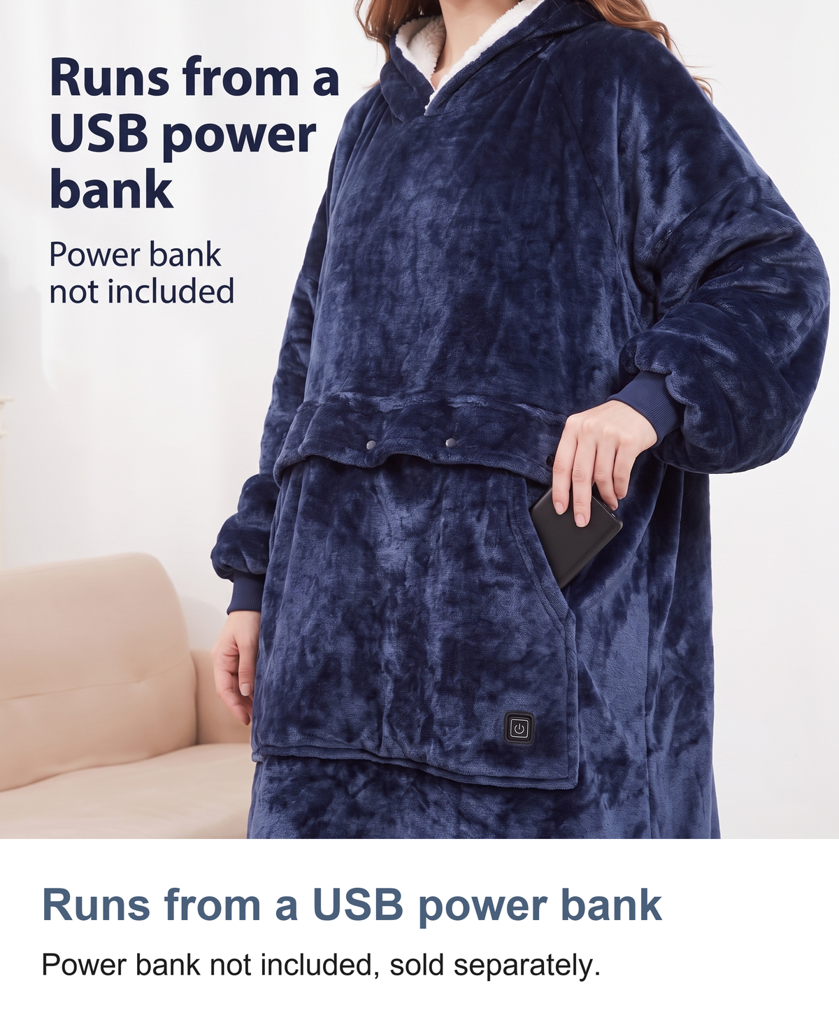 Heated Hoodie Blanket, Oversized Wearable Blanket with 3 Heating Zones — photo 8