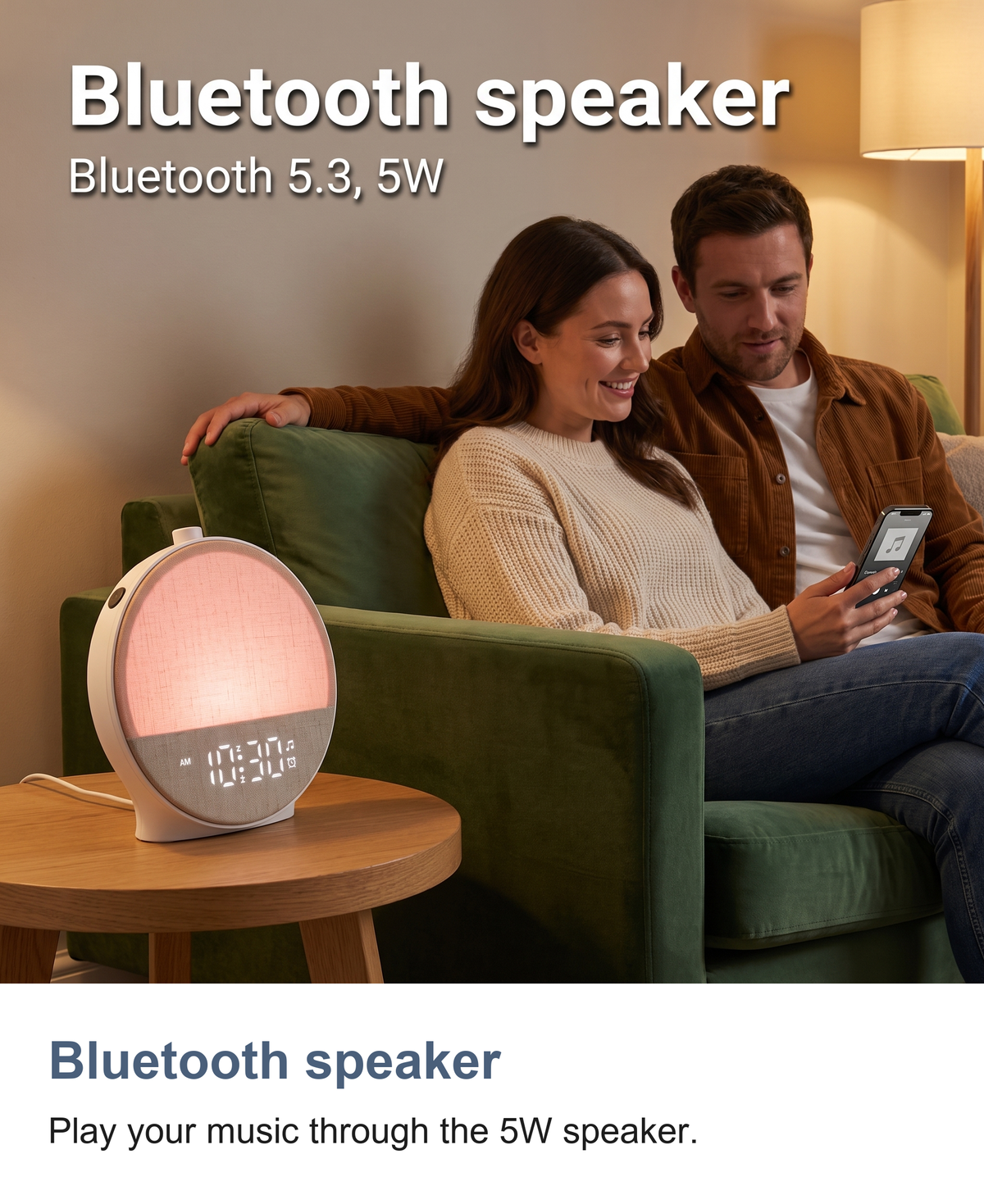 Sunrise Clock with Bluetooth Speaker, Wake Up Light and 30 Sounds — photo 4