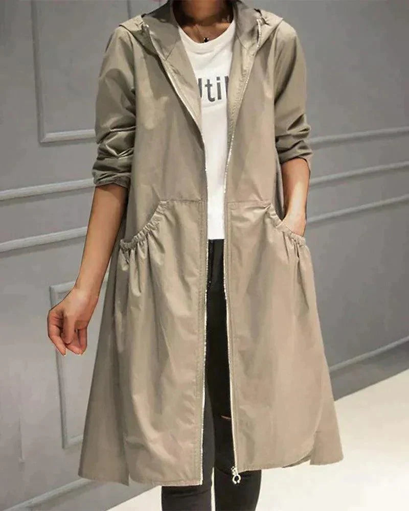 Waterproof Mid-Length Women's Raincoat with Adjustable Hood — photo 1