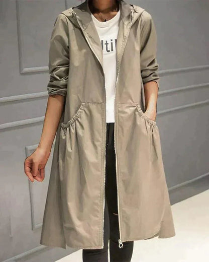 Waterproof Mid-Length Women's Raincoat with Adjustable Hood — photo 2
