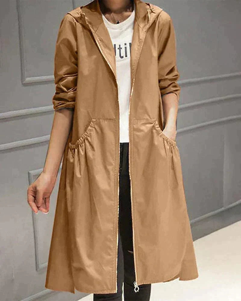 Waterproof Mid-Length Women's Raincoat with Adjustable Hood — photo 3