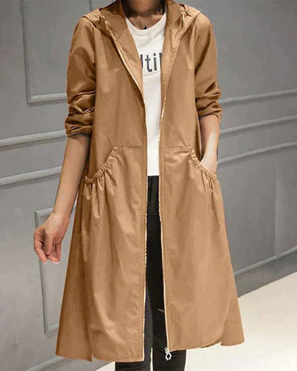 Waterproof Mid-Length Women's Raincoat with Adjustable Hood — photo 3