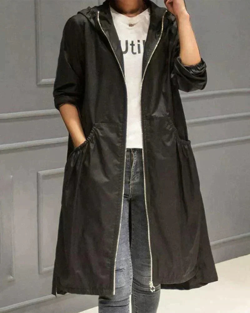 Waterproof Mid-Length Women's Raincoat with Adjustable Hood — photo 4