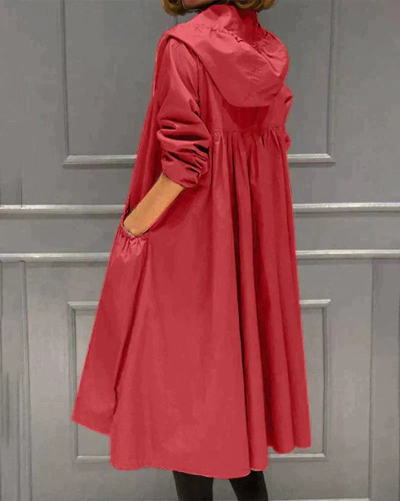 Waterproof Mid-Length Women's Raincoat with Adjustable Hood — photo 5