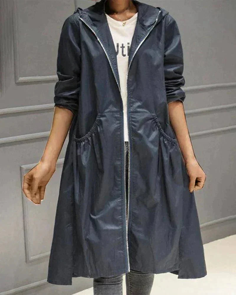 Waterproof Mid-Length Women's Raincoat with Adjustable Hood — photo 6