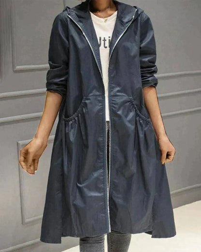 Waterproof Mid-Length Women's Raincoat with Adjustable Hood — photo 6