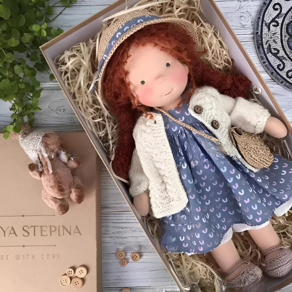 Handmade Waldorf Doll – Soft Plush Toy, Natural Cotton & Wool, Hypoallergenic — photo 5