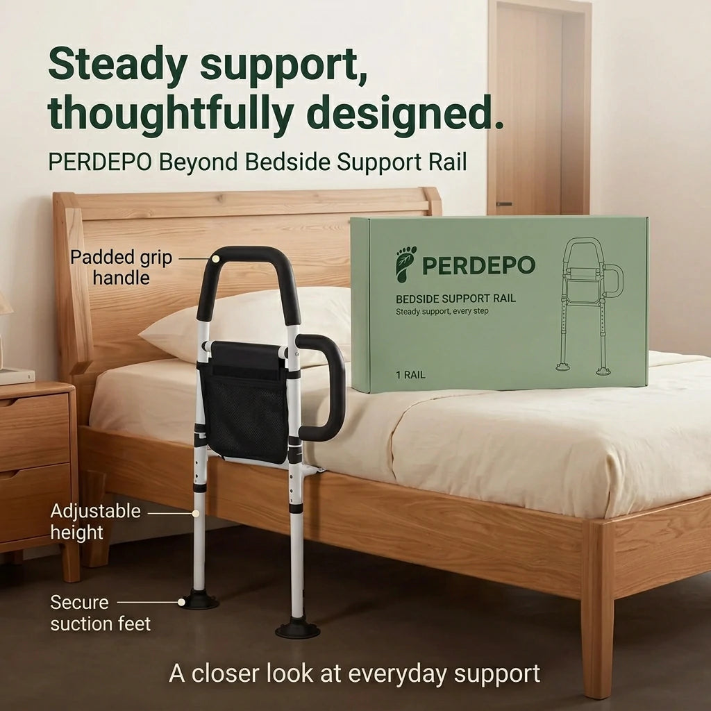 Perdepo™ - Bedside Support Rail | Adjustable Bed Assist for Seniors