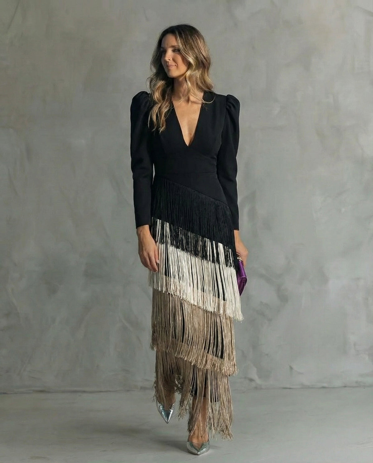 Elegant Fringe Midi Dress for Women, Flowy Sophisticated Style — photo 5
