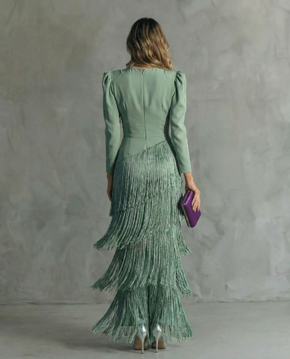 Elegant Fringe Midi Dress for Women, Flowy Sophisticated Style — photo 4