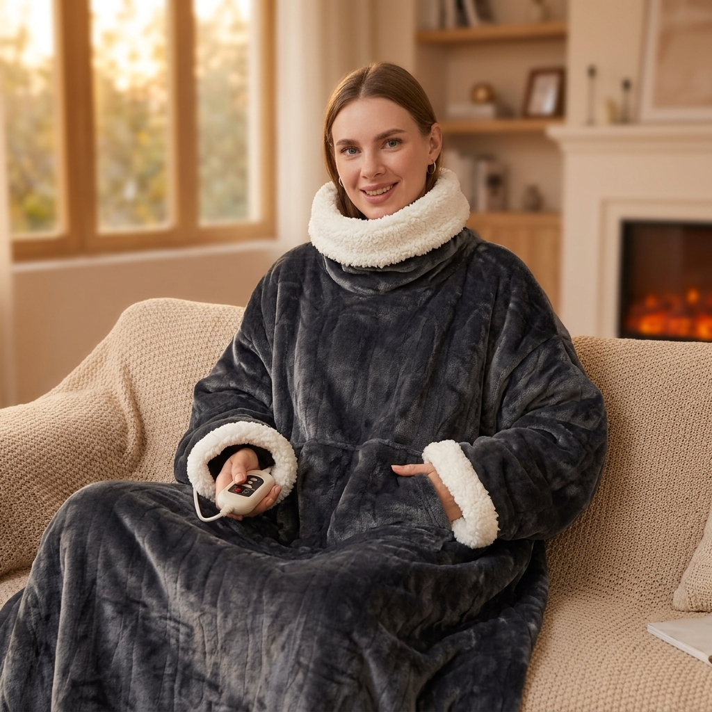 Wearable Electric Heated Blanket with Sherpa Fleece Lining, Sleeves & 6 Heat Settings — photo 1