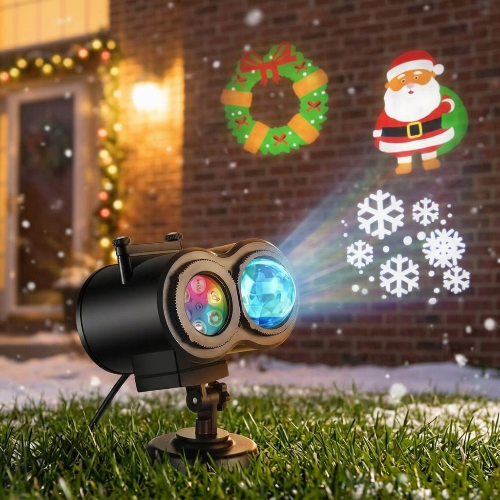 Christmas Projector Lights Outdoor with 16 Holiday Slides RGBW Wave Effects Remote Timer IP44 Cable — photo 1