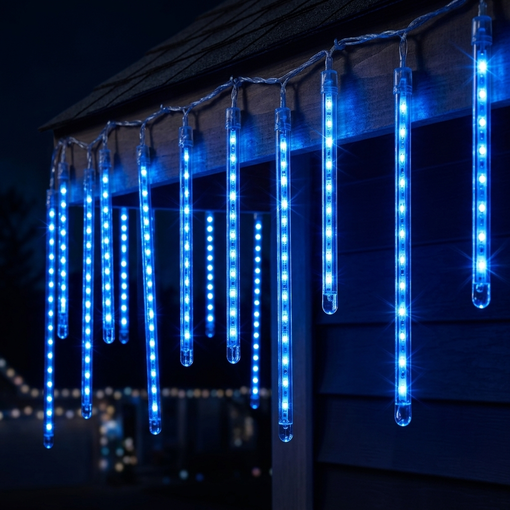 LED Dripping Icicle Lights Outdoor Christmas Cascading Meteor Shower 8 Tubes 20 Inch Linkable Set — photo 11