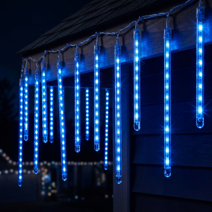 LED Dripping Icicle Lights Outdoor Christmas Cascading Meteor Shower 8 Tubes 20 Inch Linkable Set — photo 11