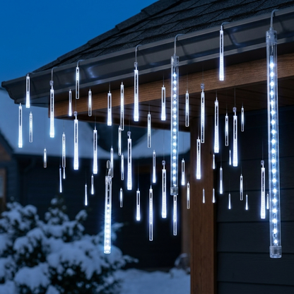 LED Dripping Icicle Lights Outdoor Christmas Cascading Meteor Shower 8 Tubes 20 Inch Linkable Set — photo 13