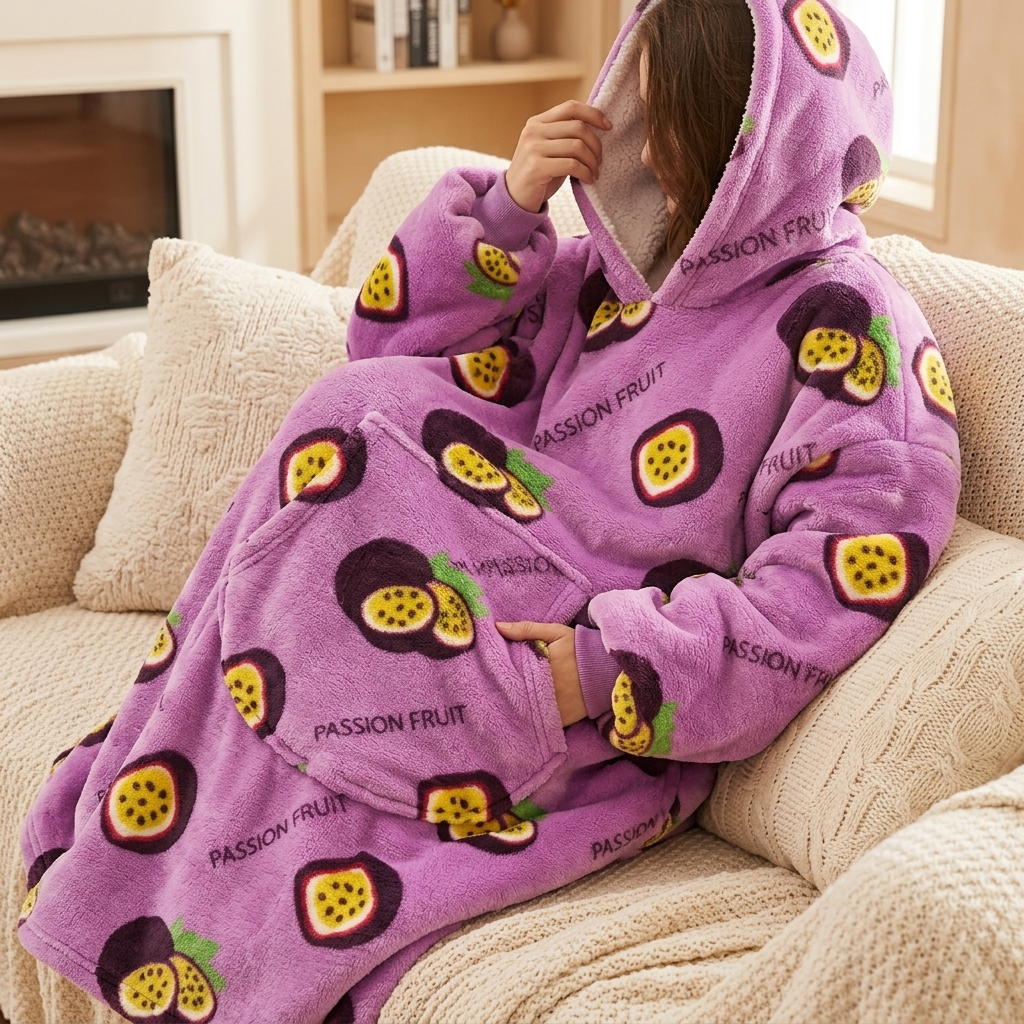 Long Wearable Blanket Hoodie Oversized Sherpa Fleece Hooded Blanket with Kangaroo Pocket for Adults — photo 22