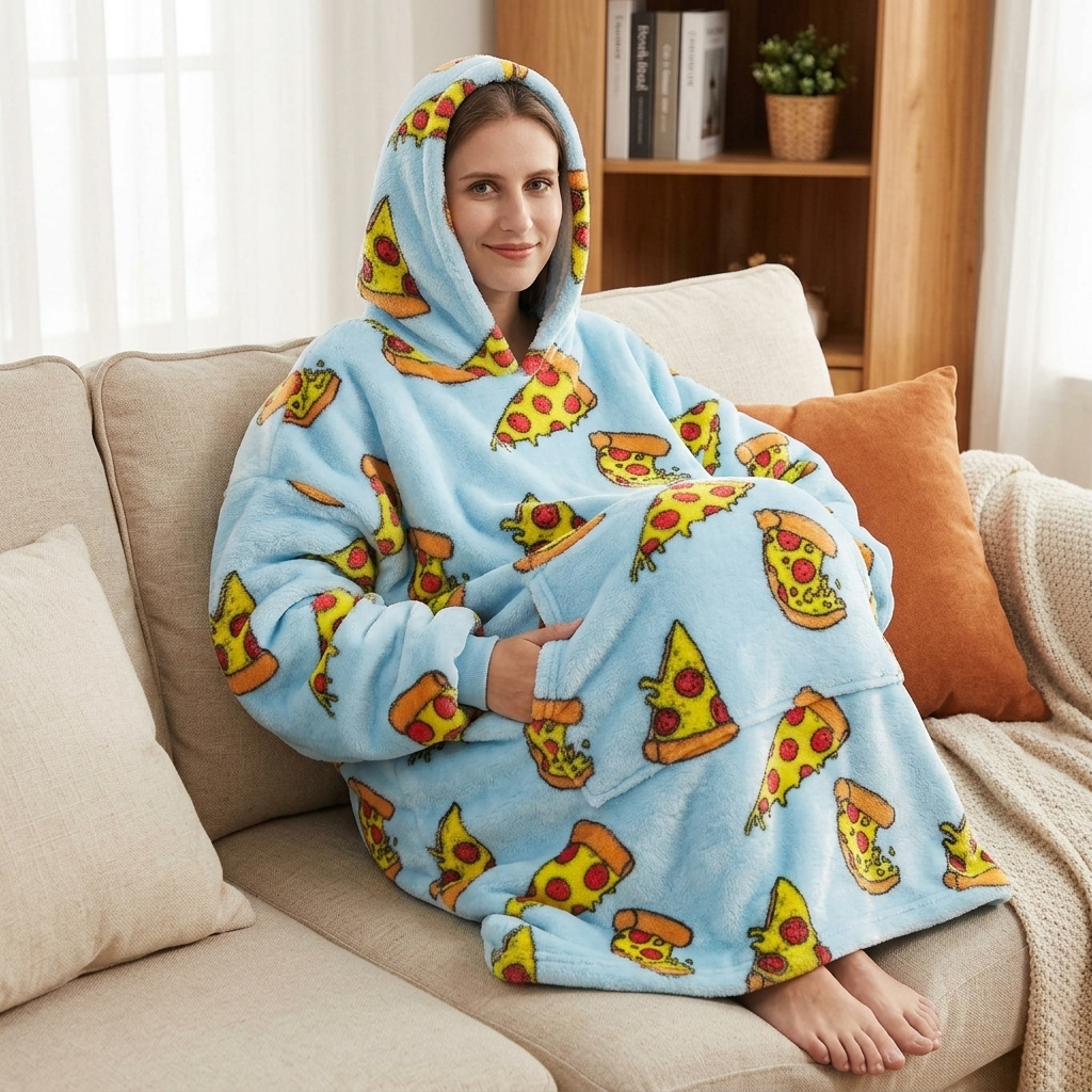 Long Wearable Blanket Hoodie Oversized Sherpa Fleece Hooded Blanket with Kangaroo Pocket for Adults — photo 1