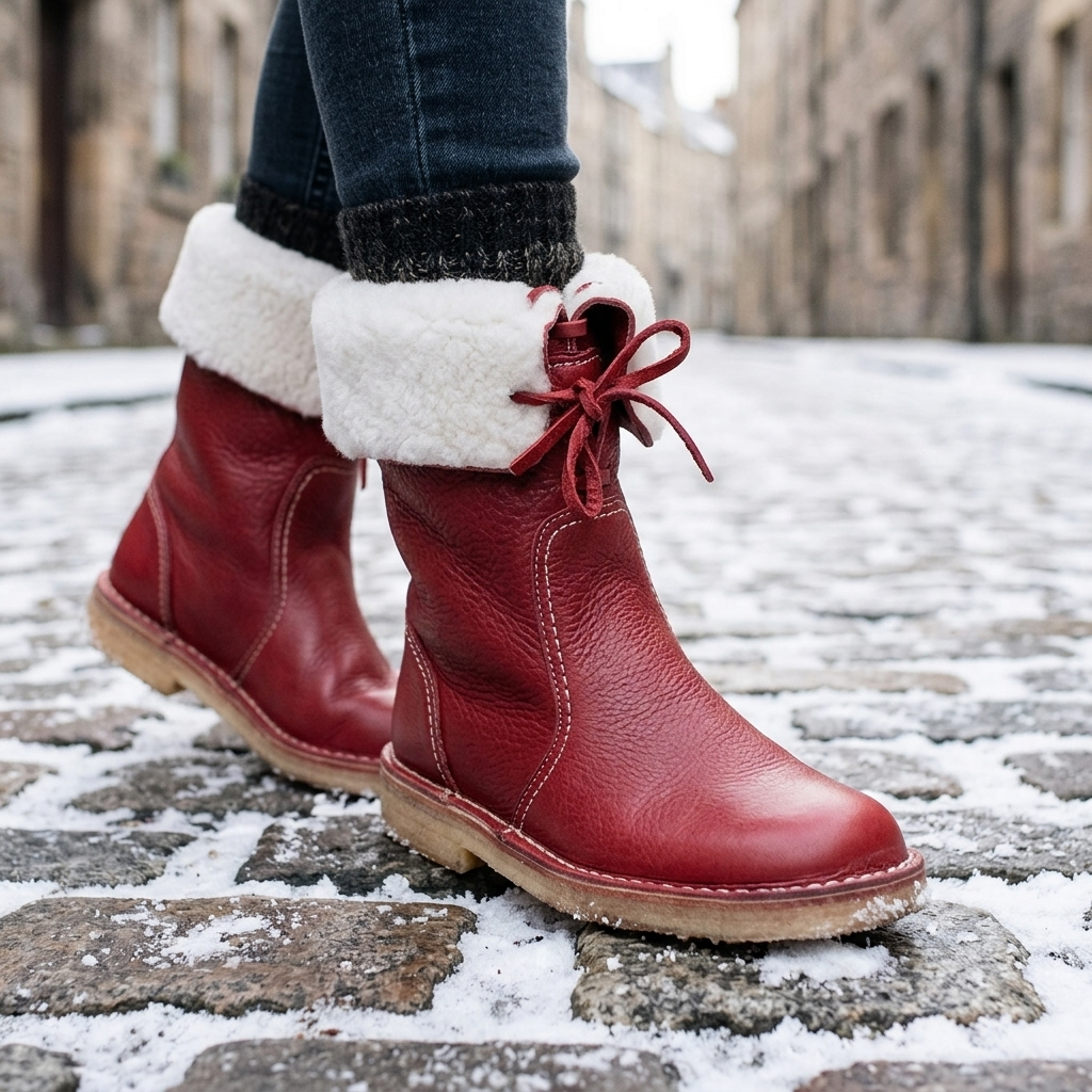 Waterproof Wool Lined Leather Winter Boots Lace Up Vintage Style Boots with Crepe Rubber Sole — photo 9