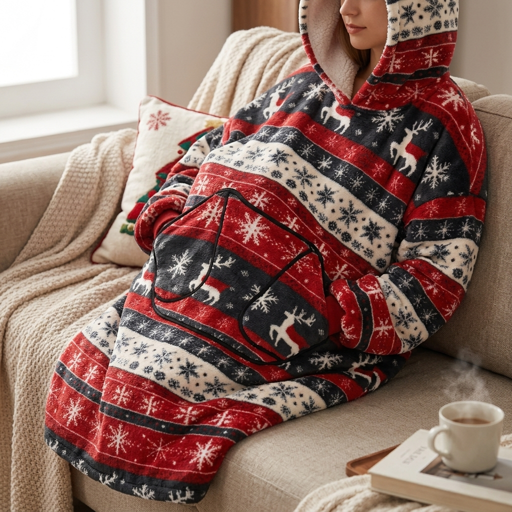 Long Wearable Blanket Hoodie Oversized Sherpa Fleece Hooded Blanket with Kangaroo Pocket for Adults — photo 32