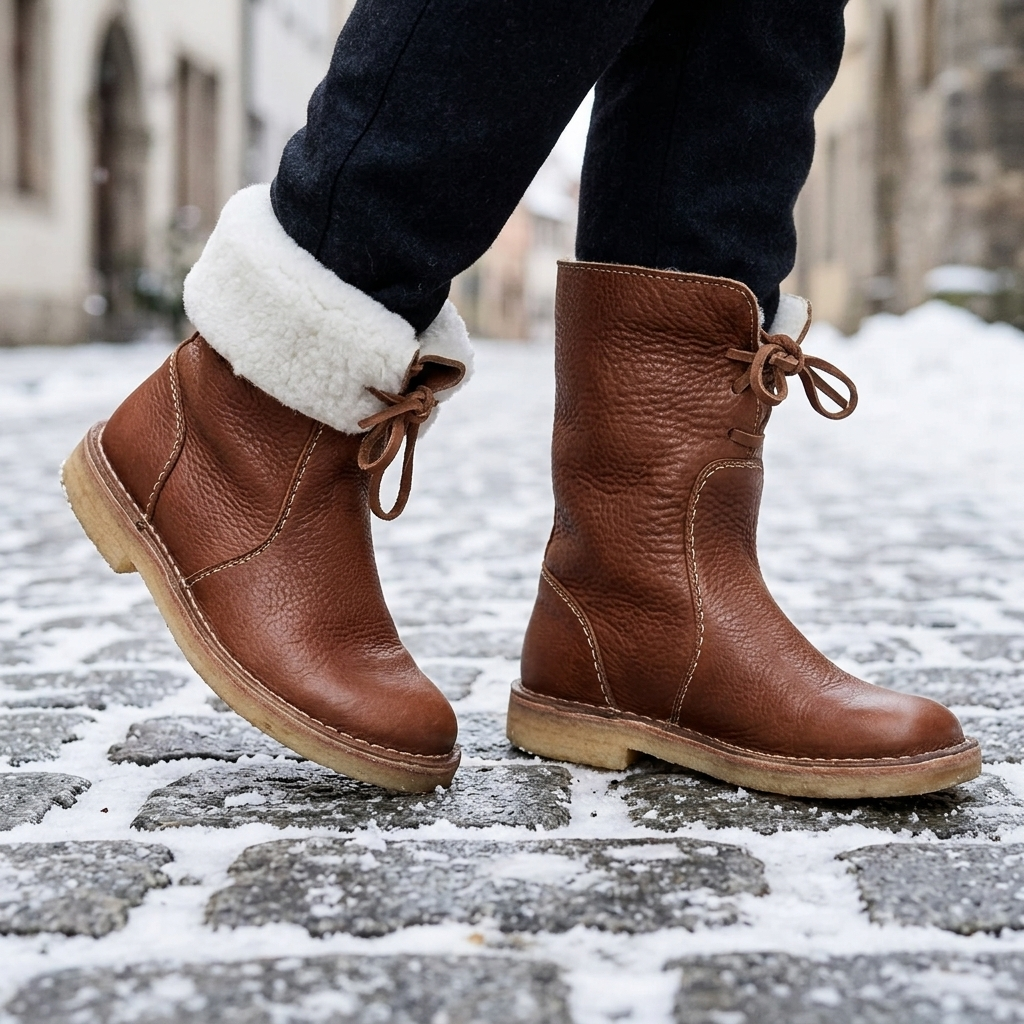 Waterproof Wool Lined Leather Winter Boots Lace Up Vintage Style Boots with Crepe Rubber Sole — photo 10