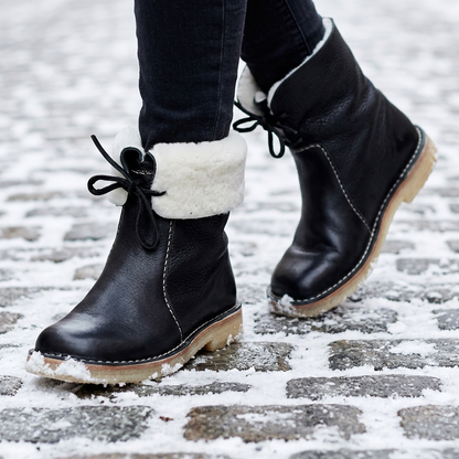 Waterproof Wool Lined Leather Winter Boots Lace Up Vintage Style Boots with Crepe Rubber Sole — photo 1