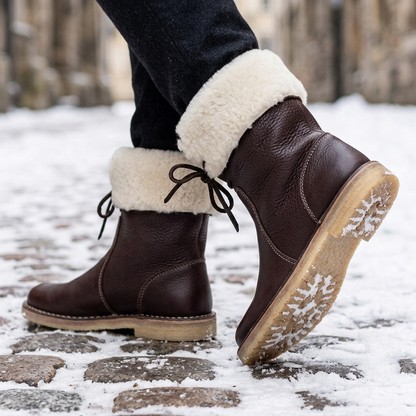 Waterproof Wool Lined Leather Winter Boots Lace Up Vintage Style Boots with Crepe Rubber Sole — photo 7