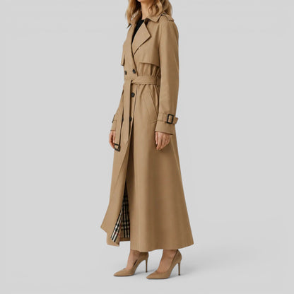 Double Breasted Belted Maxi Trench Coat with Storm Flap — photo 10