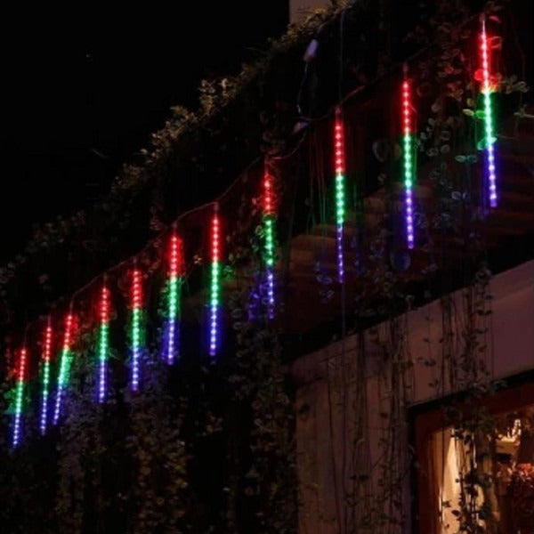 LED Dripping Icicle Lights Outdoor Christmas Cascading Meteor Shower 8 Tubes 20 Inch Linkable Set — photo 10