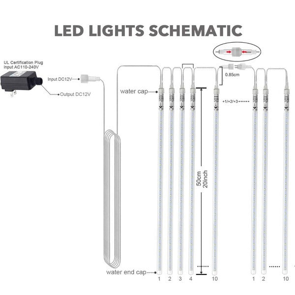 LED Dripping Icicle Lights Outdoor Christmas Cascading Meteor Shower 8 Tubes 20 Inch Linkable Set — photo 6