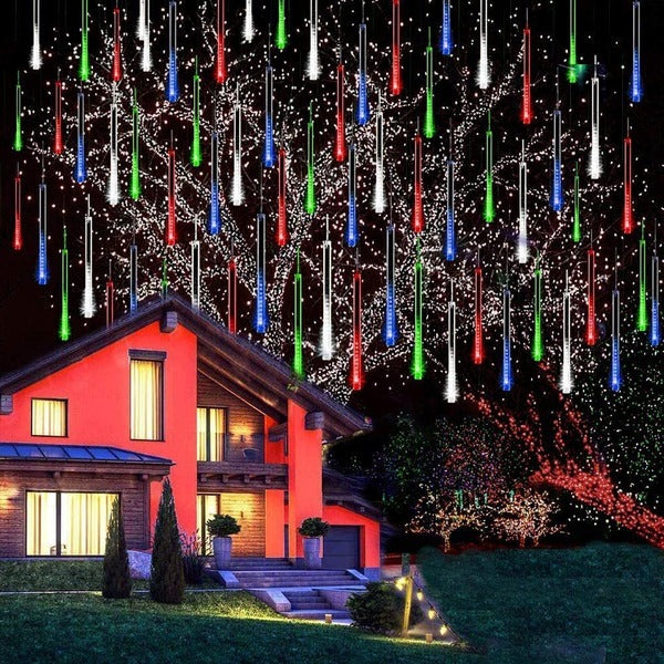 LED Dripping Icicle Lights Outdoor Christmas Cascading Meteor Shower 8 Tubes 20 Inch Linkable Set — photo 4