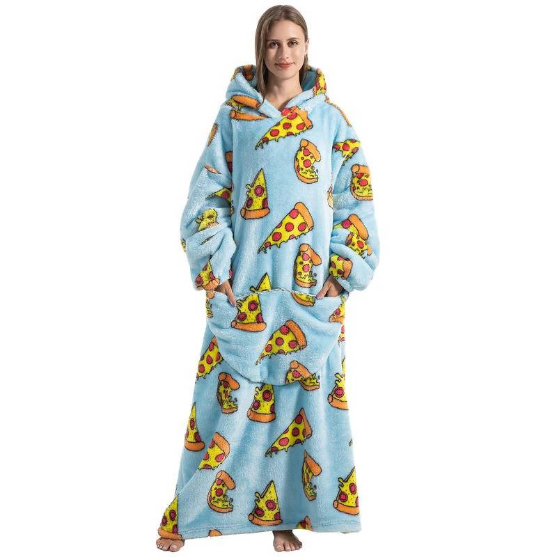 Long Wearable Blanket Hoodie Oversized Sherpa Fleece Hooded Blanket with Kangaroo Pocket for Adults — photo 2