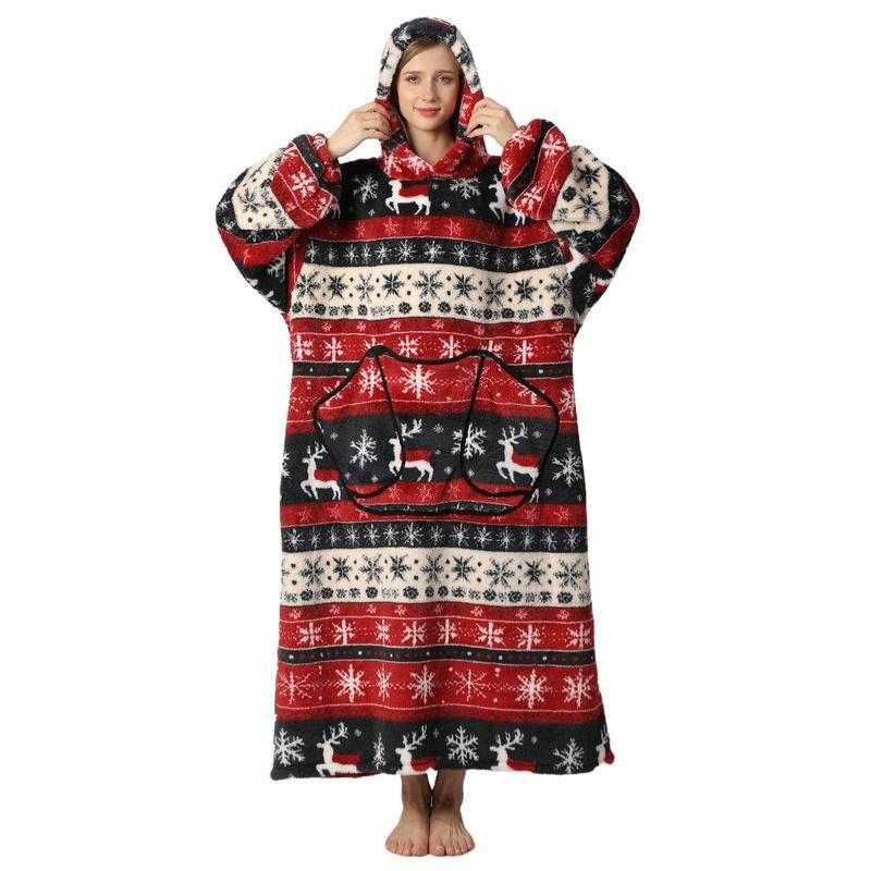 Long Wearable Blanket Hoodie Oversized Sherpa Fleece Hooded Blanket with Kangaroo Pocket for Adults — photo 19