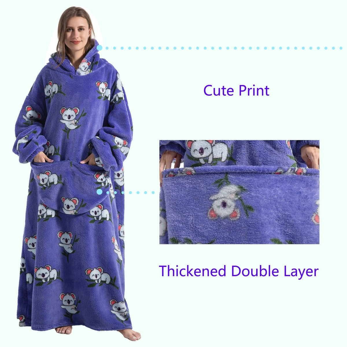 Long Wearable Blanket Hoodie Oversized Sherpa Fleece Hooded Blanket with Kangaroo Pocket for Adults — photo 33