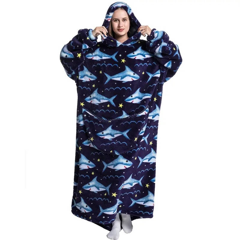 Long Wearable Blanket Hoodie Oversized Sherpa Fleece Hooded Blanket with Kangaroo Pocket for Adults — photo 10