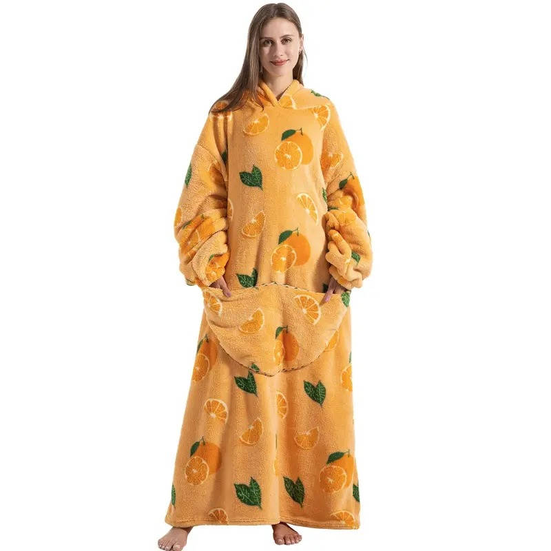 Long Wearable Blanket Hoodie Oversized Sherpa Fleece Hooded Blanket with Kangaroo Pocket for Adults — photo 4
