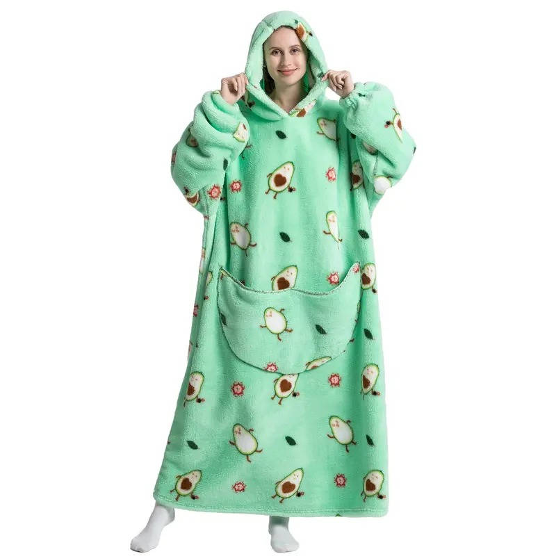 Long Wearable Blanket Hoodie Oversized Sherpa Fleece Hooded Blanket with Kangaroo Pocket for Adults — photo 6
