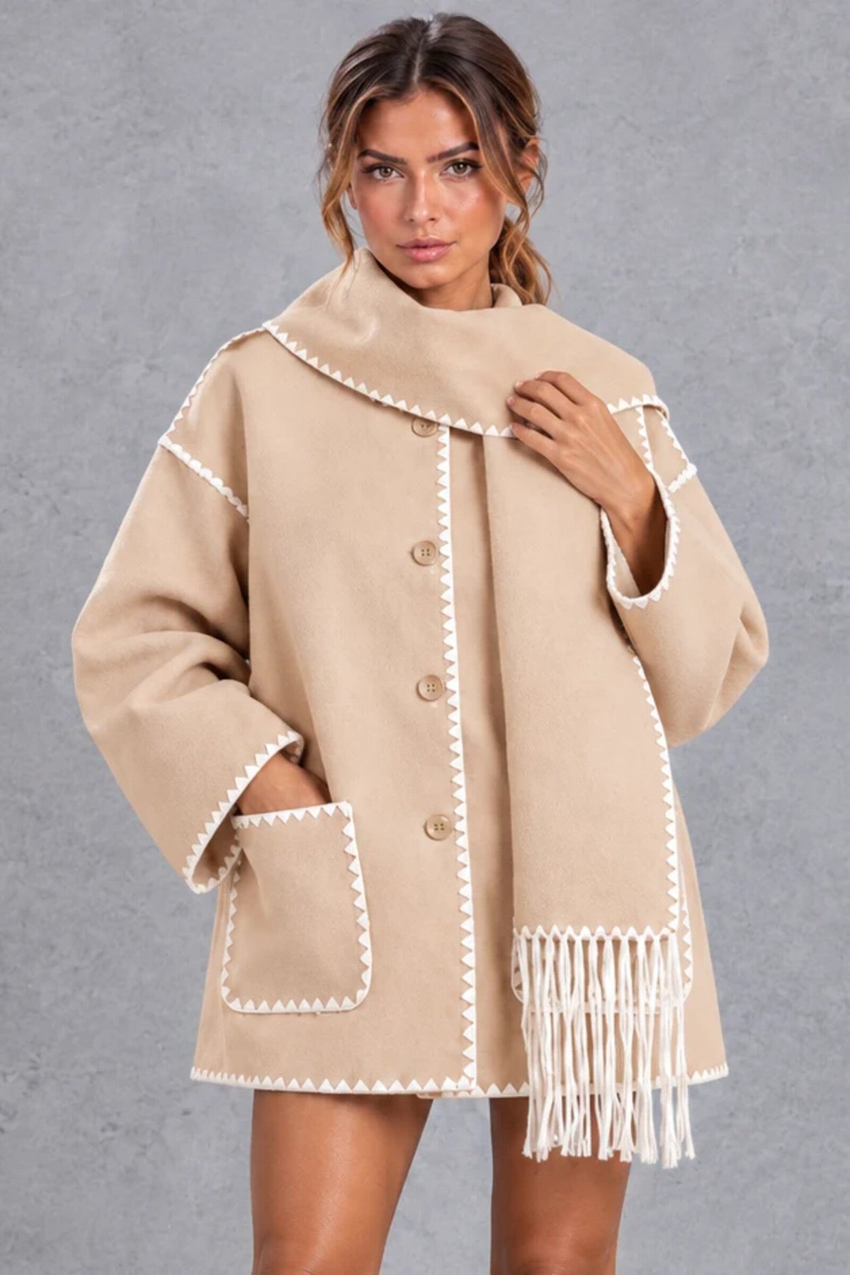 Jacket Women - Scarf Collar with Blanket Stitch — photo 1