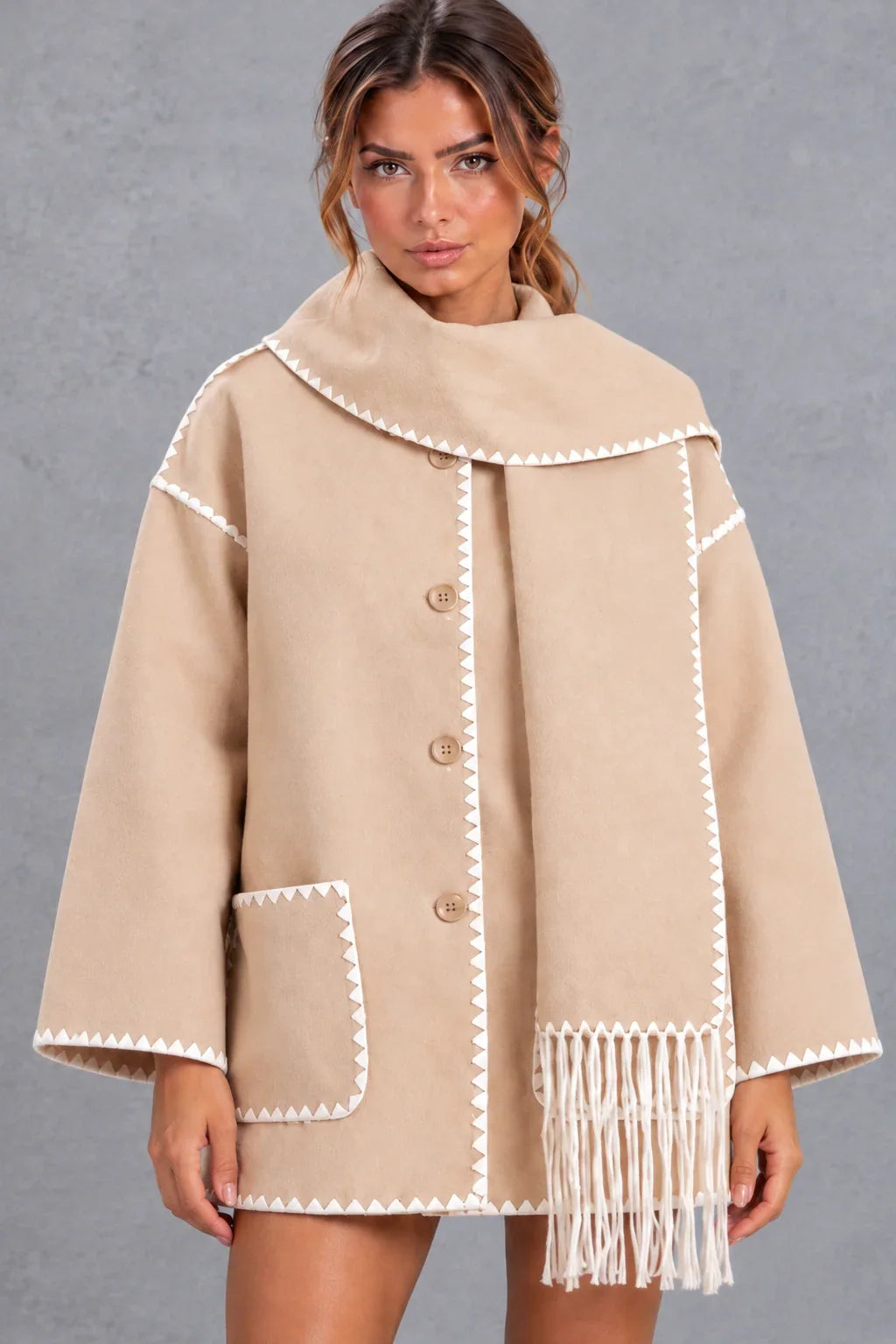 Jacket Women - Scarf Collar with Blanket Stitch — photo 3